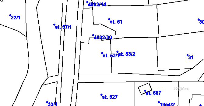 Parcela st. 53/1 v KÚ Zděchov, Katastrální mapa