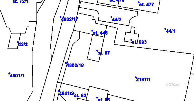 Parcela st. 87 v KÚ Zděchov, Katastrální mapa