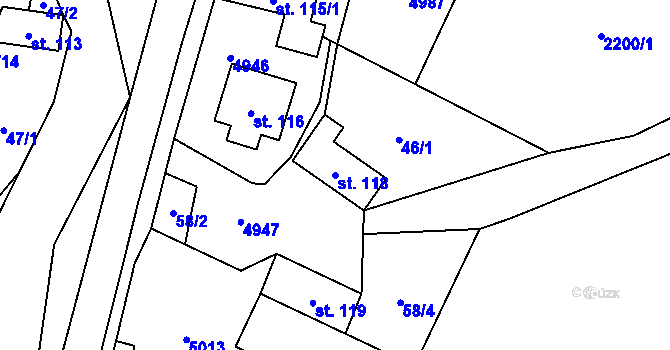 Parcela st. 118 v KÚ Zděchov, Katastrální mapa