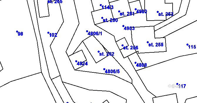 Parcela st. 262 v KÚ Zděchov, Katastrální mapa