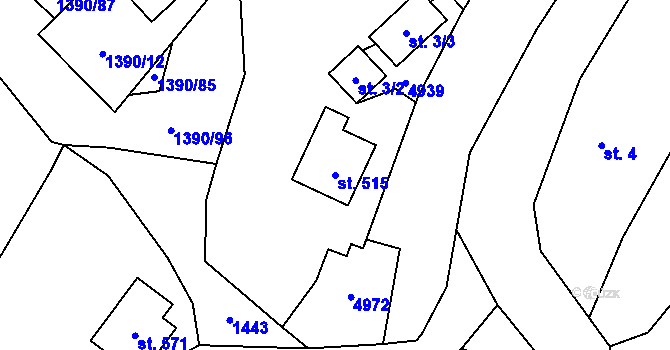 Parcela st. 515 v KÚ Zděchov, Katastrální mapa
