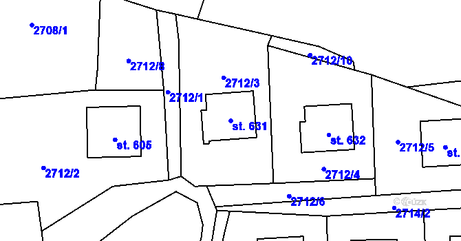 Parcela st. 631 v KÚ Zděchov, Katastrální mapa