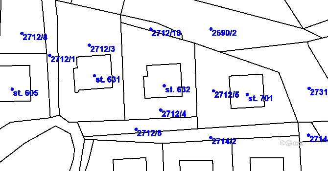 Parcela st. 632 v KÚ Zděchov, Katastrální mapa