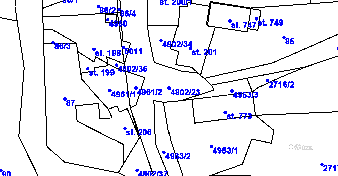 Parcela st. 4802/23 v KÚ Zděchov, Katastrální mapa