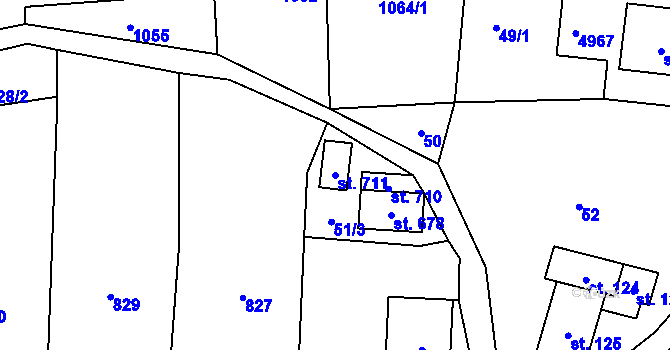 Parcela st. 711 v KÚ Zděchov, Katastrální mapa