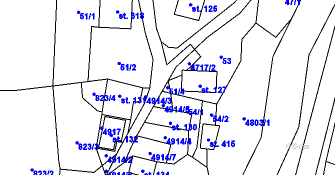Parcela st. 51/4 v KÚ Zděchov, Katastrální mapa