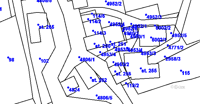 Parcela st. 4953/4 v KÚ Zděchov, Katastrální mapa