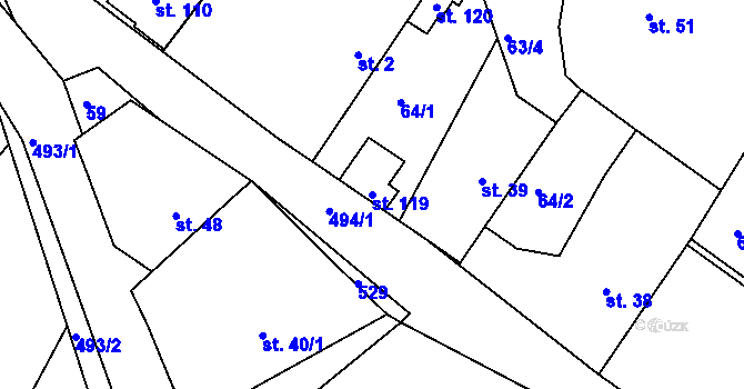 Parcela st. 119 v KÚ Morašice v Železných horách, Katastrální mapa