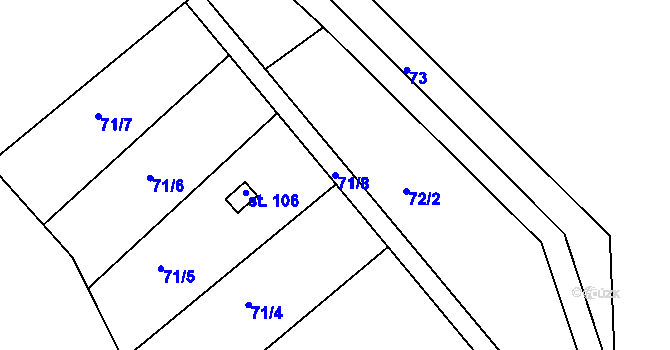 Parcela st. 71/8 v KÚ Morašice v Železných horách, Katastrální mapa