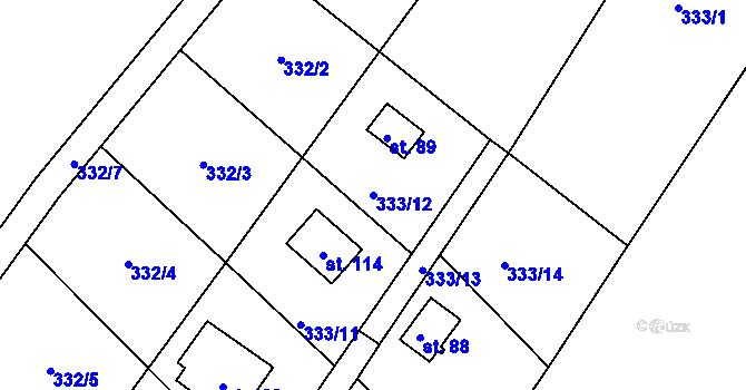 Parcela st. 333/12 v KÚ Morašice v Železných horách, Katastrální mapa