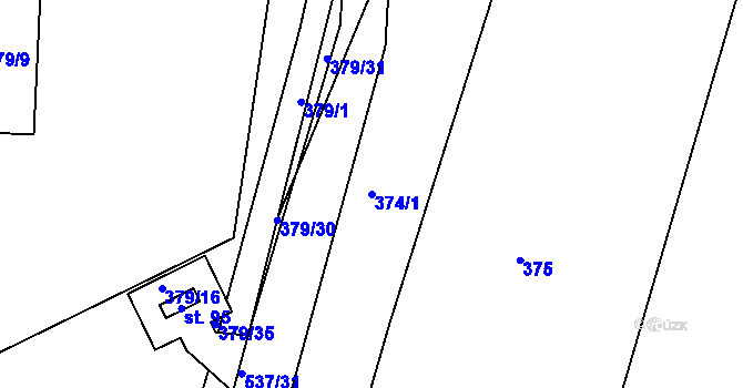 Parcela st. 374/1 v KÚ Spytovice, Katastrální mapa