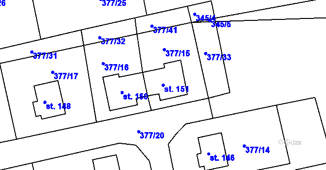 Parcela st. 151 v KÚ Zdechovice, Katastrální mapa