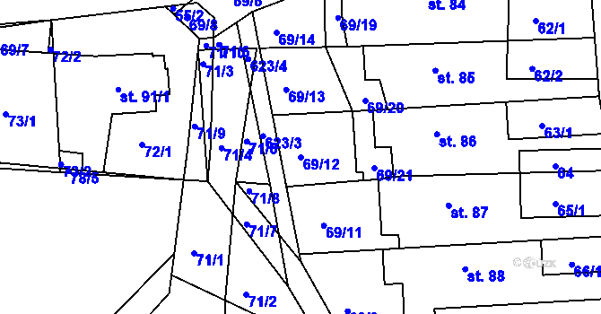 Parcela st. 69/12 v KÚ Zdechovice, Katastrální mapa