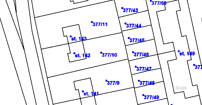 Parcela st. 377/10 v KÚ Zdechovice, Katastrální mapa