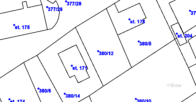 Parcela st. 380/12 v KÚ Zdechovice, Katastrální mapa