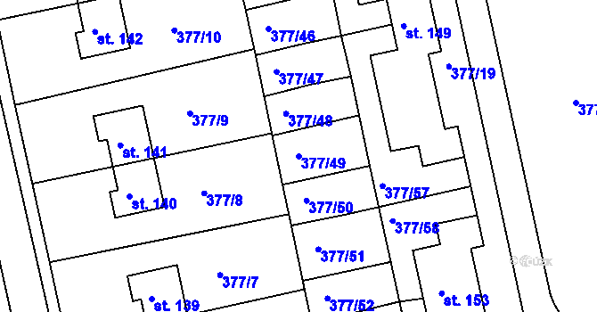 Parcela st. 377/49 v KÚ Zdechovice, Katastrální mapa