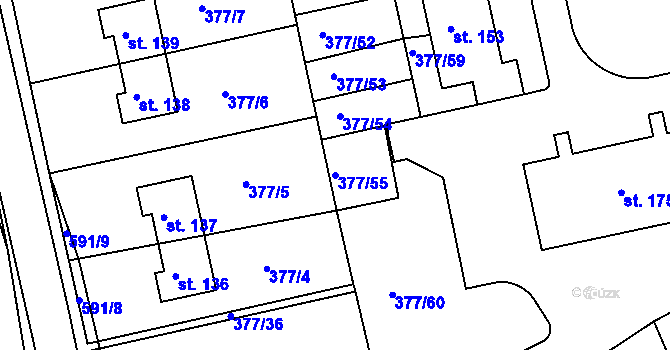 Parcela st. 377/55 v KÚ Zdechovice, Katastrální mapa