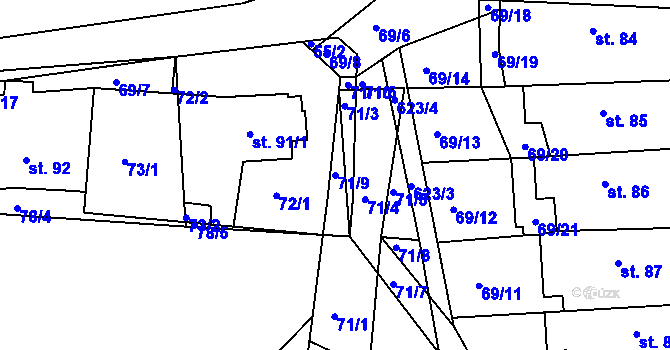 Parcela st. 71/9 v KÚ Zdechovice, Katastrální mapa