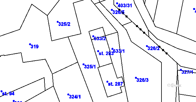 Parcela st. 283 v KÚ Zdechovice, Katastrální mapa