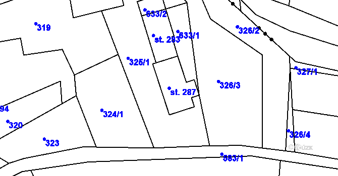 Parcela st. 287 v KÚ Zdechovice, Katastrální mapa