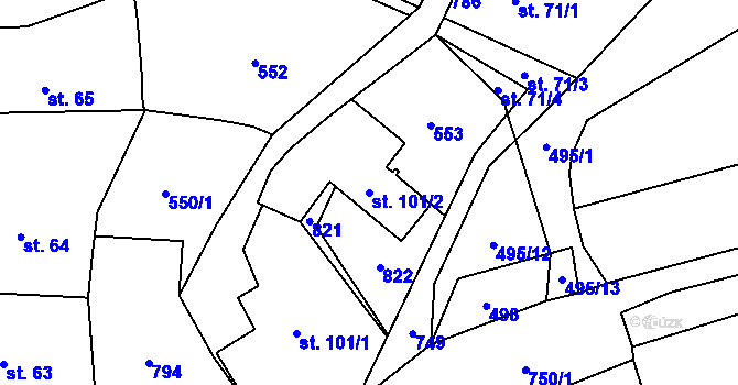 Parcela st. 101/2 v KÚ Zdelov, Katastrální mapa