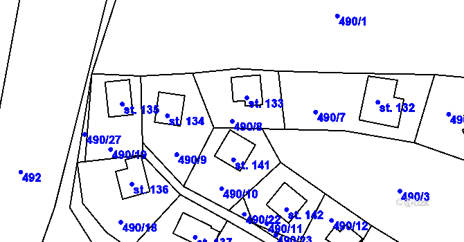 Parcela st. 490/8 v KÚ Zdelov, Katastrální mapa