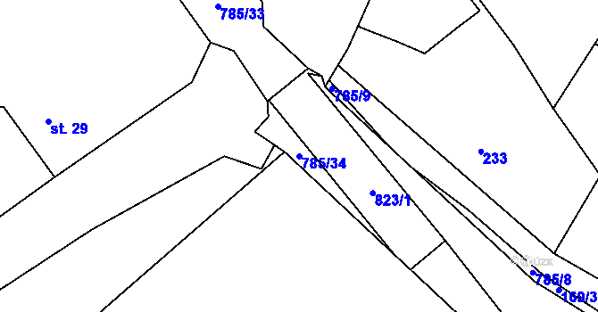 Parcela st. 785/34 v KÚ Zdelov, Katastrální mapa