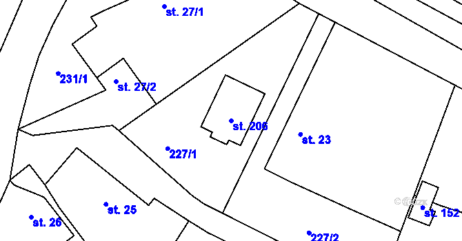 Parcela st. 206 v KÚ Zdelov, Katastrální mapa