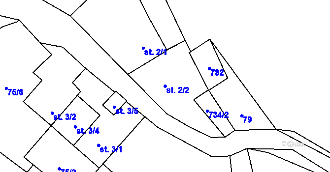 Parcela st. 2/2 v KÚ Zdemyslice, Katastrální mapa