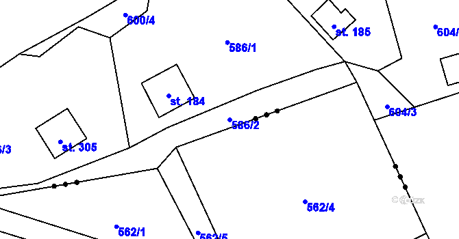 Parcela st. 586/2 v KÚ Zdemyslice, Katastrální mapa