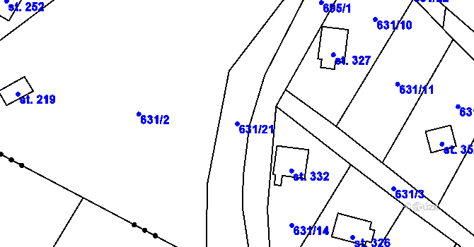Parcela st. 631/21 v KÚ Zdemyslice, Katastrální mapa