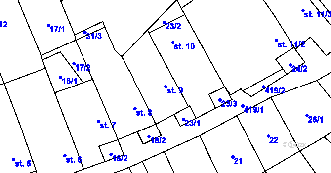 Parcela st. 9 v KÚ Zdeňkov, Katastrální mapa