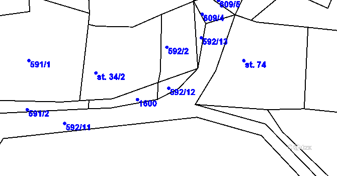 Parcela st. 592/12 v KÚ Zderadice, Katastrální mapa