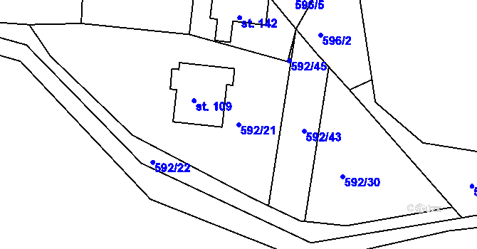 Parcela st. 592/21 v KÚ Zderadice, Katastrální mapa