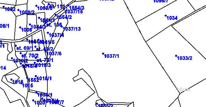 Parcela st. 1037/1 v KÚ Zderadice, Katastrální mapa