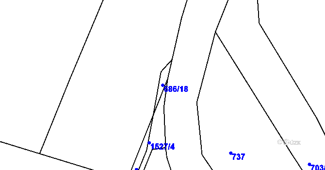 Parcela st. 686/18 v KÚ Zderadice, Katastrální mapa