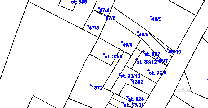 Parcela st. 33/8 v KÚ Zdětín u Benátek nad Jizerou, Katastrální mapa