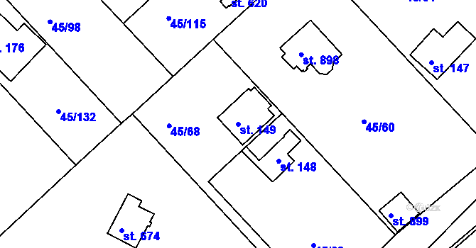 Parcela st. 149 v KÚ Brnky, Katastrální mapa