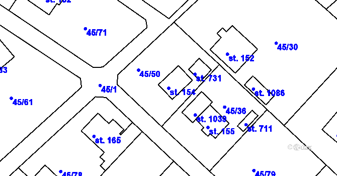 Parcela st. 154 v KÚ Brnky, Katastrální mapa