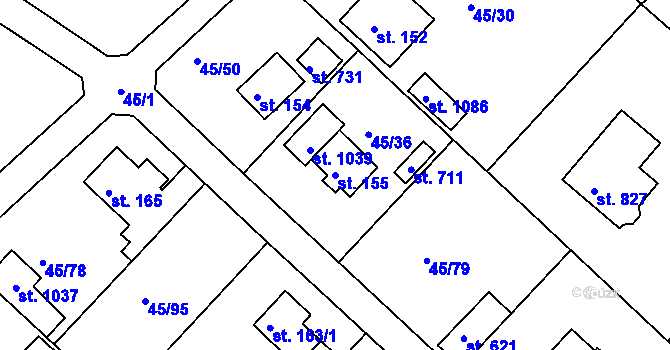 Parcela st. 155 v KÚ Brnky, Katastrální mapa