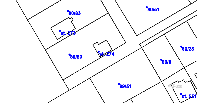 Parcela st. 274 v KÚ Brnky, Katastrální mapa