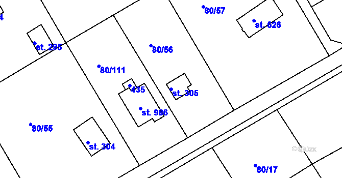 Parcela st. 305 v KÚ Brnky, Katastrální mapa