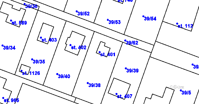 Parcela st. 401 v KÚ Brnky, Katastrální mapa