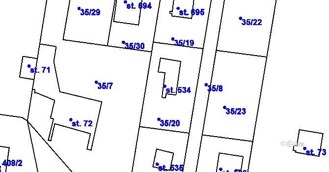 Parcela st. 534 v KÚ Brnky, Katastrální mapa