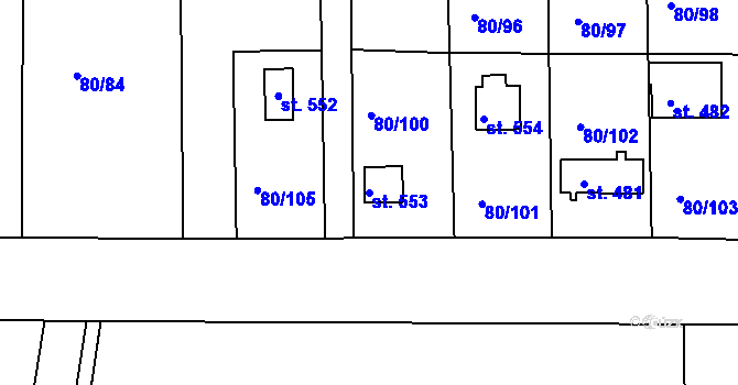 Parcela st. 553 v KÚ Brnky, Katastrální mapa