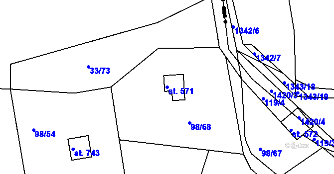 Parcela st. 571 v KÚ Brnky, Katastrální mapa