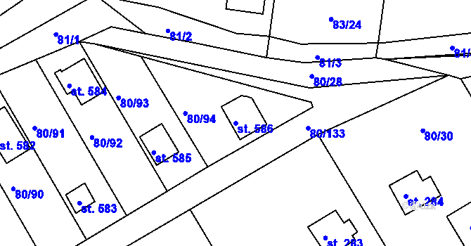 Parcela st. 586 v KÚ Brnky, Katastrální mapa