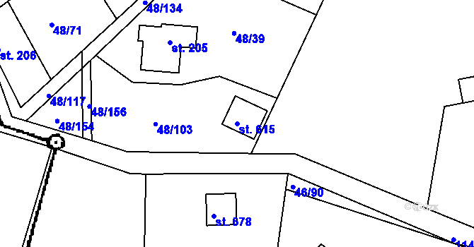 Parcela st. 615 v KÚ Brnky, Katastrální mapa
