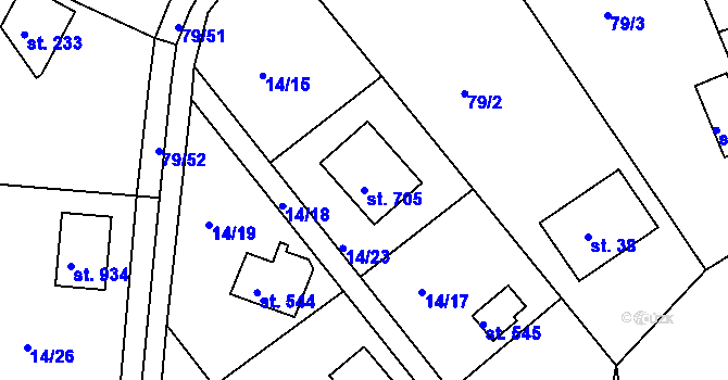 Parcela st. 705 v KÚ Brnky, Katastrální mapa
