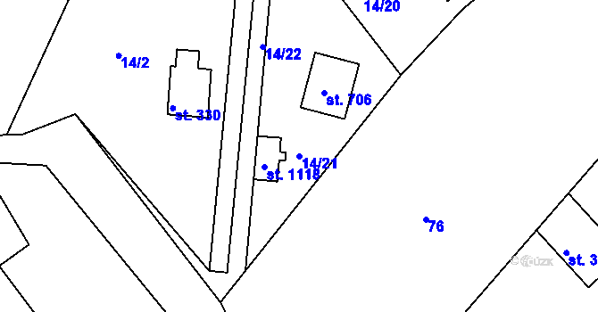 Parcela st. 14/21 v KÚ Brnky, Katastrální mapa